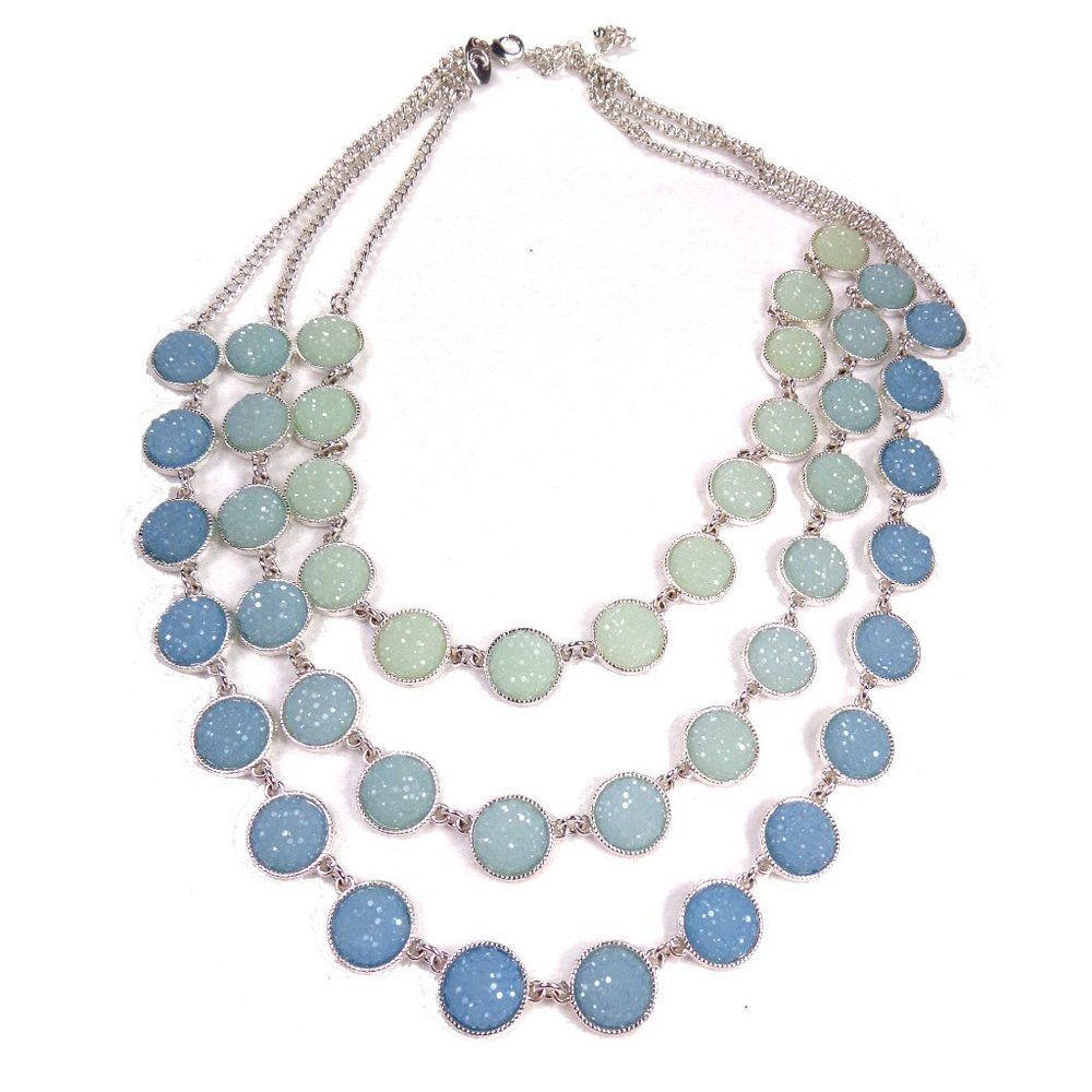 Charming Charlie 3 Strand Seaspray Glitter Necklace SIgned